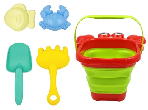 Giocattoli Da Spiaggia - Kit Di Strumenti Per Secchio E Pala Pieghevole Da 5 Pezzi, Set Di Costruzione Di Castello Di Sabbia Di Progettazione Animale, Set Di Gioco Di Viaggio Portatile Per Parco Di