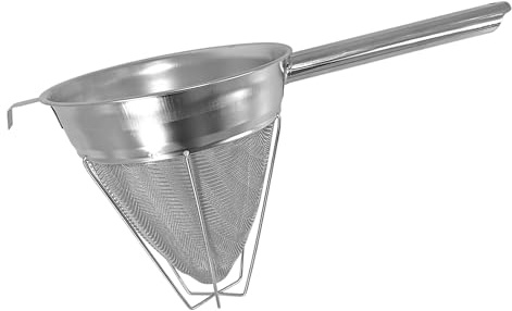 Samuel Groves 8 Bouillon Sieve Strainer, Chinois, Professional Fine Mesh Sieve for Kitchen, Stainless Steel Conical Strainer for Soup, Stock, Broth, Culinary Use, Extra Fine Mesh, Heavy Duty Quality