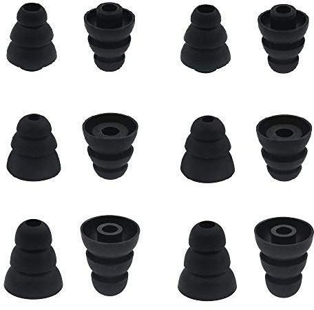 Bllq 6 Paires de Remplacement Triple Bride d'embouts d'écouteurs Embouts Auriculaires Embouts en Silicone pour la Plupart des écouteurs intraauriculaires (Sony Senso Powerbeats Jaybird etc.) Noir