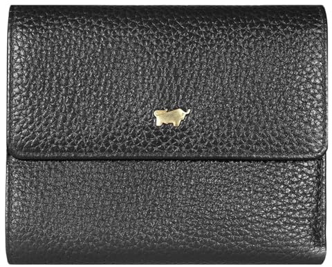 BRAUN BÜFFEL - ASTI Geldbörse aus feingenarbtem Leder gefertigt und mit goldenen Metallakzenten - 8 Kartenfächer 7 Steckfächer 2 Scheinfächer - Edles Schwarz