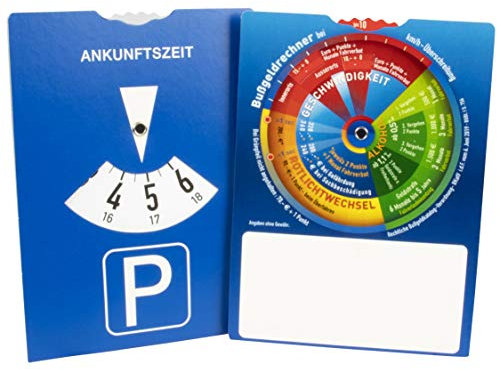 Parkscheibe mit Bußgeldrechner auf der Rückseite - werbefrei