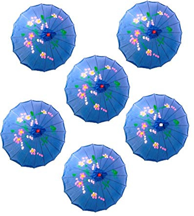 TJ Global PACK OF 6 Japanese Chinese 33 Umbrella Parasol For Wedding Parties, Photography, Costumes, Cosplay, Decoration And Other Events - 6 Umbrellas (Blue)
