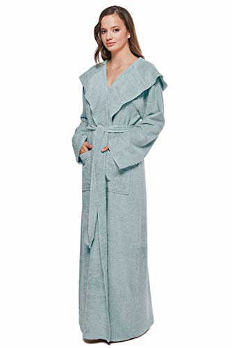 Arus Women's Princess Robe Ankle Long Hooded Lightweight Turkish Cotton Bathrobe Seafoam Small