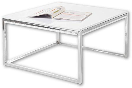 Stella Trading Moderner Couchtisch weiß Hochglanz mit verchromtem Metall Gestell - stylisher Sofatisch für Ihren Wohnbereich - 70 x 40 x 70 cm (B/H/T)