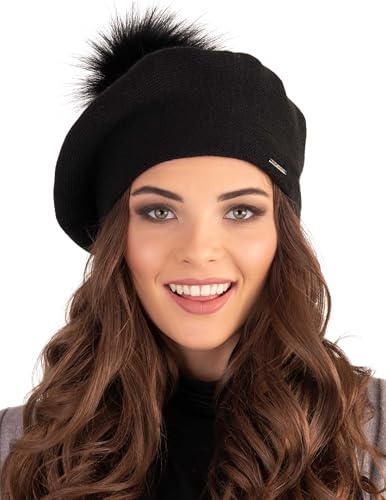 VIVISENCE Winter Baskenmütze Mit Bommel Für Damen Klassischem Herbst Frauen Mütze Schnitt Warmem Garn Mit Wollezusatz Eleganter Wintermütze Ideal Für Kalte Wintertage Modell 7035