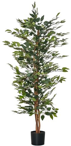 HOMCOM Arbre Artificiel Plante Artificiel ficus Hauteur 1,5 m Tronc Branches Liane Lichen Feuilles Grand réalisme Pot Inclus