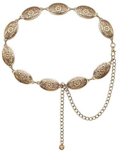 TOPACC Gold Concho Belt for Women Cowboy Cowgirl Western Gold Chain Belts for Dresses Jeans Country Concert Outfit