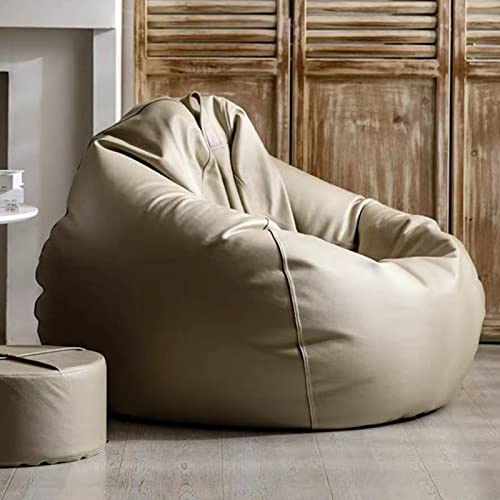 SXBCyan Bean Bag Cover (No Filler) Faux Leather Waterproof Lazy Bean Bag Chair Outdoor Beanbag Couch Puff(Khaki,135CM)