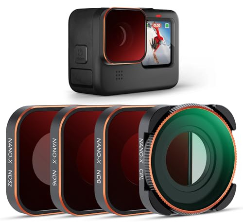 K&F Concept ND Filter Set Compatible with GoPro Hero13 Hero12 Hero11 Hero10 Hero9 Black, 4-Pack (ND8, ND16, ND32, CPL) Hero 9 10 11 12 Action Camera Accessory Neutral Density Polarizer Lens Filter