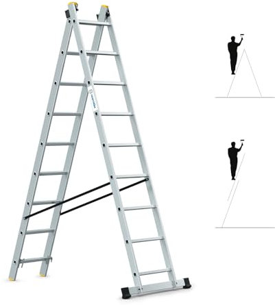 HOSTRÖM Echelle Transformable 2 Plans StablePro 2x9 marches Aluminium Extensible coulissante, 3 Positions, Hauteur Travail Max 5,02m, Garantie 5 Ans