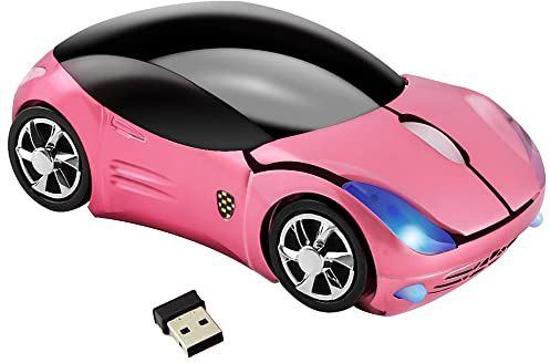 Souris Ordinateur Sans Fil en forme de voiture de sport,Optique Souris Sans Fil 2,4G avec Récepteur USB,1600DPI,PC Souris Ergonomique Portable Cadeaux d'anniversaire pour Enfants et Adult Rose