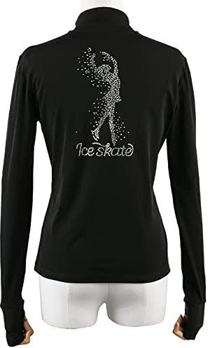 Youthful flying Eiskunstlauf Jacke Damen Mädchen Eislauf Trainings Tops mit Kristalldiamant(Size:XXL,Color:Jawohlchwarz-Dünn)