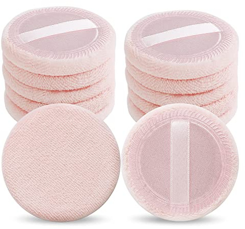 WLLHYF 12PCS Makeup Powder Puffs Pink Cotton Powder Puffs Round Powder Puffs for Makeup Face Powder Velour Puffs for Loose Powder Washable (pink)