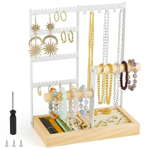 XiYee Portagioie, Espositore per Organizzatore di Gioielli, Espositore per Orecchini, Organizer per Gioielli, Espositore per Gioielli, Supporto per Orecchini, Collane, Bracciali, Anelli (Bianco)