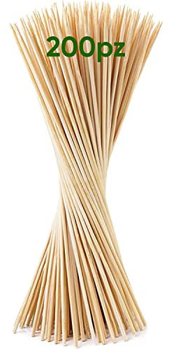 MC Spiedini per barbecue 200pz in legno Bastoncini Bambù 25cm *3mm Spiedini Legno - Ideale per antipasti, Barbecue, Frutta, Fontane di Cioccolato, Cocktail - Spiedino di Bambù