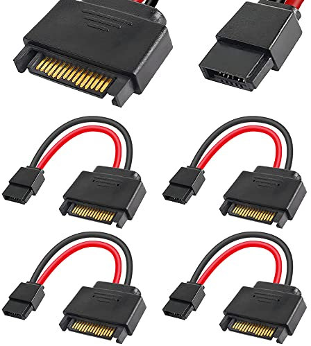 Xiatiaosann 4Pcs SATA 15-Pin Male to SATA 6-Pin Female Slimline Power Adapter Cable for Slimline SATA Hard drives, 12inch (30cm)
