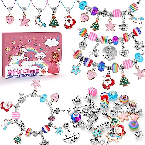 Geschenke für Teenager-Mädchen, 4–12 Jahre alte, Charm-Armbandherstellungs-Set für Kinder, Strumpffüller, Weihnachtsgeschenke, Kunst und Handwerk