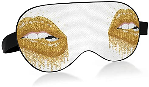 Sexy Frauen Gold Lippen Glitzer glänzende Lippen Beißende Augenmasken Abdeckblöcke Licht Schlafmaske Schattenabdeckung Augenbinde Entspannender Augenschutz mit verstellbarem Kopfband für Männer Frauen