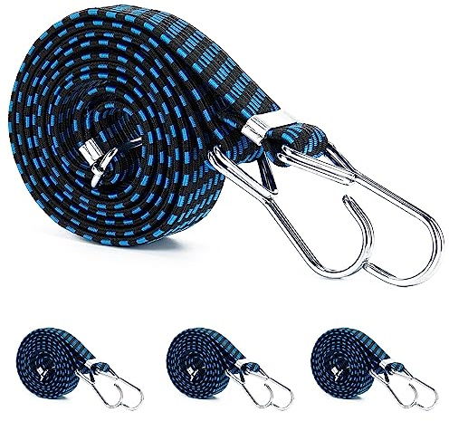 TOONGEEN Lange Bungee-Seile mit Haken, strapazierfähig, 4 Stück, hochwertige, Gepäck-Spanngurte, geeignet für Fahrräder, Camping, Auto, Dachgepäckträger, Gurt, Planenbefestigungen(199,9cm, Blau)