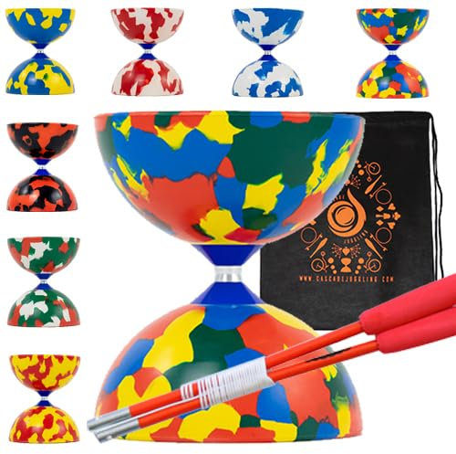Jester Diabolo Set mit Faserstäbchen, Diabolo String - Pro Medium Gummi Diablo Set mit Cascade Tragetasche (Mehrfarbig)