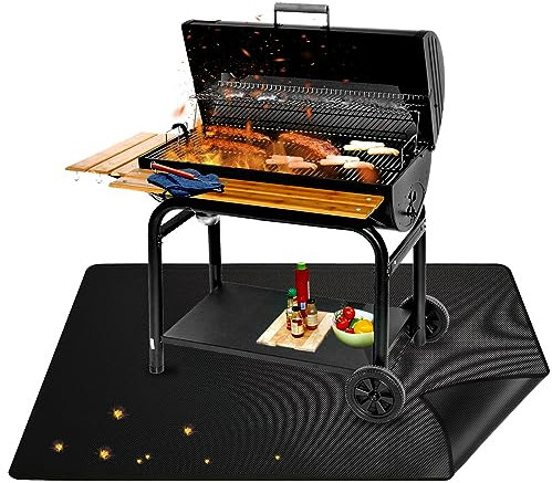 Feuerfeste Unterlage Grill, 100x150cm Feuerfeste Matte Outdoor, Feuerschutzmatte Hitzebeständig bis zu 850℃, Feuerfeste Hitzeschutzmatte Küche mit Antirutsch Design, BBQ Grillmatte Schutz Rasen, Böden