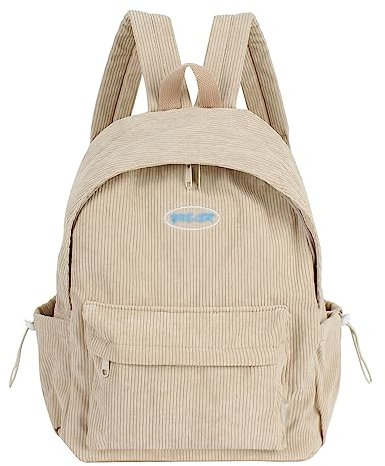 MilyaDE Cord Schulrucksack Reisen Causal Rucksackhandtsche Tagesrucksack Büchertasche Laptoptasche für Damen Mädchen Teenager, Beige