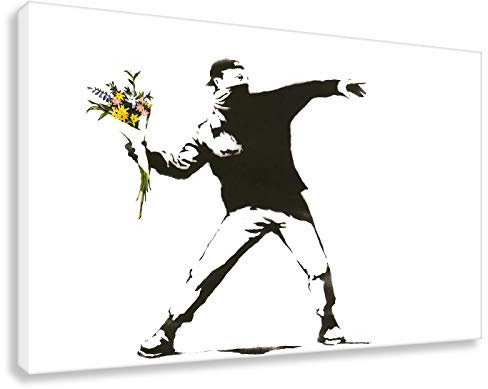 Druck auf leinwand Banksy Graffiti - Bild Flower Riot ! Bild fertig auf Keilrahmen ! Pop Art Gemälde Kunstdrucke, Wandbilder, Pop art (80x120 cm)