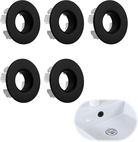 Lot de 5 bouchons de trop-plein ronds pour lavabo MYLERCT - Avec anneau de trop-plein en cuivre - Pour remplacer le trou d'évier de cuisine - Noir