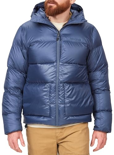 Marmot Män Guides Down Hoody, Lätt Dunjacka, Varm Vinterjacka, Vattenavvisande Quiltad Jacka, Vindtät Funktionsjacka, Liten Packbar Friluftsjacka Med Huva, Storm, XL