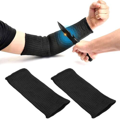 Fyearfly Fundas de Protección Contra Arañazos, 1Par Guardabrazos Kevlar Manguito Alambre de Acero Manguitos de Seguridad Anti-Corte Y Anti Abrasión, para Trabajos de Jardinería, Negro