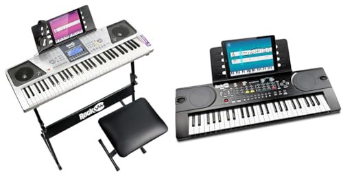 RockJam 61 Key Keyboard Kit with Electric Piano Stand, 49 Key Keyboard, Sheet Music Stand, Piano Note Stickers