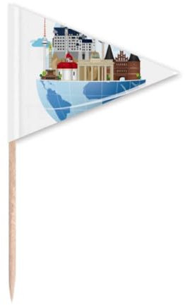 Landmark Journey Germany Plane Toothpick Triangle Cupcake Toppers Flag