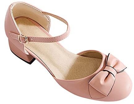 koperras Große Kinder Kinder Mädchen Geschlossene Zehen Niedrige Absätze Dicke Absätze High Heels Prinzessin Schuhe Party Hochzeit Tägliche Schuhe Kinder Leuchtschuhe (Pink, 35 Big Kids)