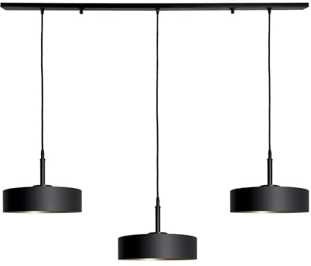 Licht-Erlebnisse Hängelampe Schwarz matt Gold B: 120 cm H: max. 125 cm verstellbar 3-flammig E27 Echt-Messing Eisen Retro Hängeleuchte Esstisch Pendelleuchte Esszimmer