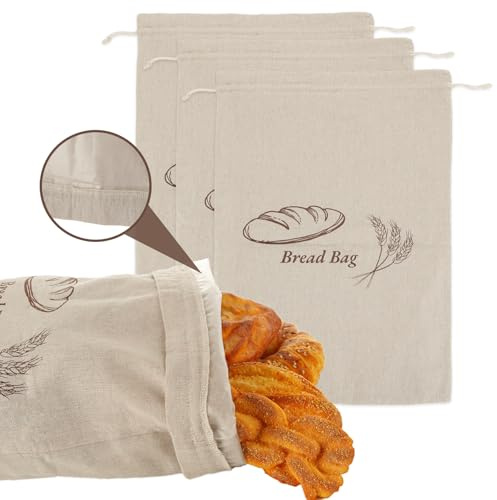LOYORTY 6 bolsas de pan de lino de 12 x 18 pulgadas con forro de plástico, bolsas de pan de masa madre de lino orgánico, bolsas de pan de lino reutilizables para almacenamiento de masa madre y pan