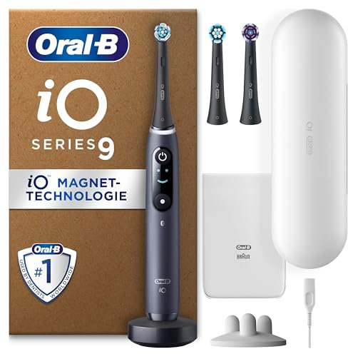 Oral-B iO Series 9 Elektrische Zahnbürste — Electric Toothbrush, Inkl. 3 Aufsteckbürsten, Lade-Reise-Etui, Schnellladestation — 7 Modi für Zahnpflege, Zahnbürste Elektrisch, Designed by Braun, Schwarz