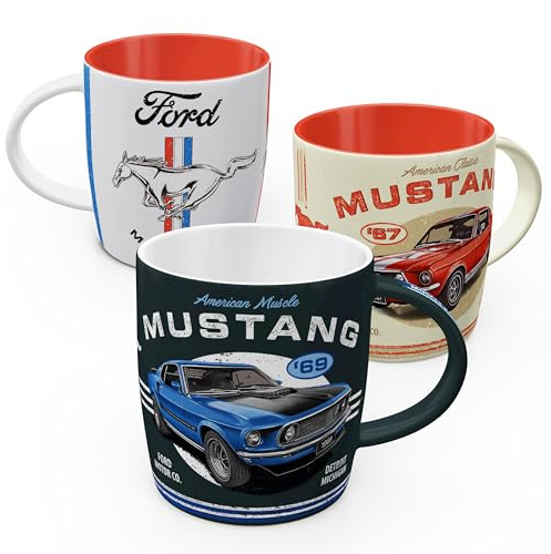 Nostalgic-Art Taza de café retro (Set de 3), 330 ml, Ford Mustang Set 3 | original Ford license product (OLP), taza de cerámica, diseño vintage, Idea de regalo para fans de Ford