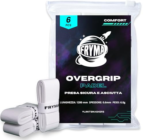 FRYMA Overgrip Padel e Tennis Bianco Antiscivolo e Aderente Grip Racchetta da 3/6/12/22/60 Pezzi per Massimo Comfort ed Elevato Assorbimento del Sudore Superficie Morbida Accessori per Pala da Padel