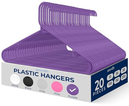 SereneLife Kleiderbügel, 20 Stück- Kleiderbügel Kunststoff, Bügel, Hangers Clothes rutschfest, Platzsparend - 0.6cm dick, 42cm lang, Plastik Aufhänger für Garderoben & Schränke, Violett