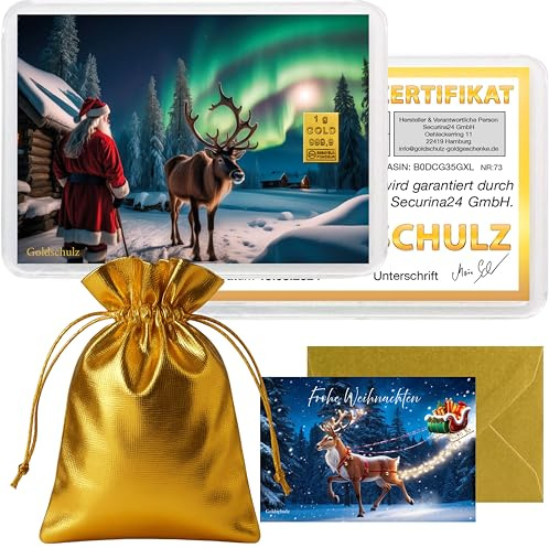 Goldschulz Goldbarren 1g 1 Gramm Motivbox - Polarlichter - Geschenk + Echtheitszertifikat