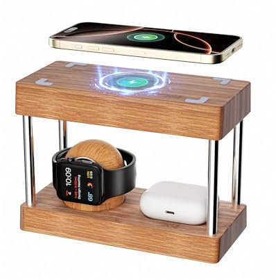 Drahtlose LED-Nachtlampe mit Ladefunktion: 4-in-1-Ladestation für mehrere Geräte, Ladestation Kompatibel mit Apple Watch/iPhone 16/15/14/13/12/11 Pro Max/X/Xs Max/iWatch Serie