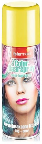 Feiermeier Color Laque pour cheveux, 125 ml, couleur au choix, parfait pour le carnaval, Halloween et les festivals Couleurs vives, facile à laver, différentes couleurs de cheveux disponibles (jaune