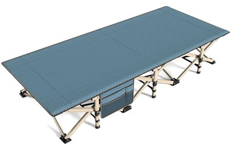 Übergroße Campingbett, Tragbare Zusammenklappbare Schlafbetten für Den Außenbereich, 67 Cm/26,4 Zoll Extra Breites Reisebett Erwachsene, Klappbett für Den Innen- und Außenbereich im Büro(Blue)