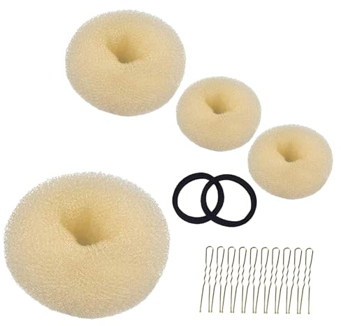 4 Stück Duttkissen Haar Donuts,Hair Bun Set Braun,Dutt Kissen Set für Kinder & Frauen,Dutt Maker für Voluminöse & Lange Haare,Frisurenhilfe(4x Duttkissen Groß/Klein + 2x Haarband + 10x Haarspangen)