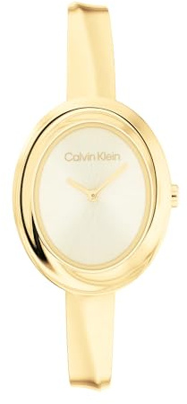Calvin Klein Montre À Mouvement Quartz Deux Aiguilles pour Femme Collection Twisted Bezel avec Bracelet Rigide en Acier Inoxydable de Couleur Dorée - 25100056