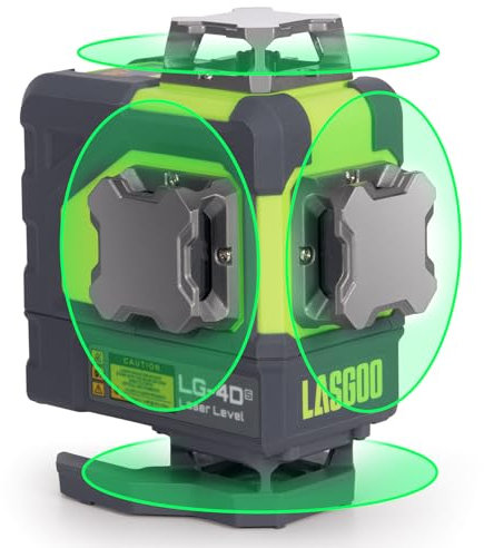 LasGoo 4x360° Self-Leveling Laser Level, 16 Lines Green Cross Line Laser, for Construction Projects and Home Decoration, with 2 Rechargeable Li-Ion Batteries and Magnetic Bracket, LG-4Ds