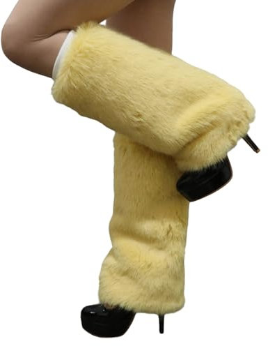 Watreketal Beinstulpen, Plüsch-Beinstulpen für Damen, gemütliche Winterstiefelaufsätze, Manschetten, thermisch, warm, flauschig, Fußbedeckungen, Fußlose Socken, Gelb, 30 cm, One size