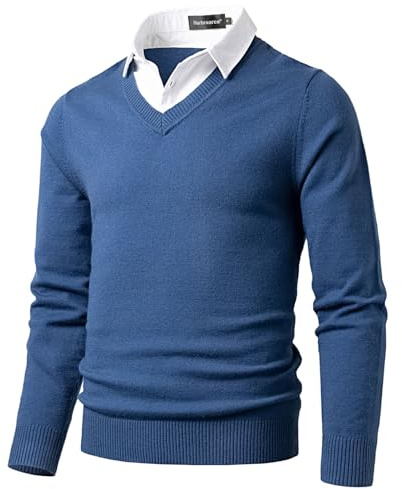 Harbrosrce Jersey de Punto Fino con Cuello en V para Hombre Slim-Fit Sudadera Basico Pullover Invierno Caliente Suéter Pulóver Sweater de Manga Larga
