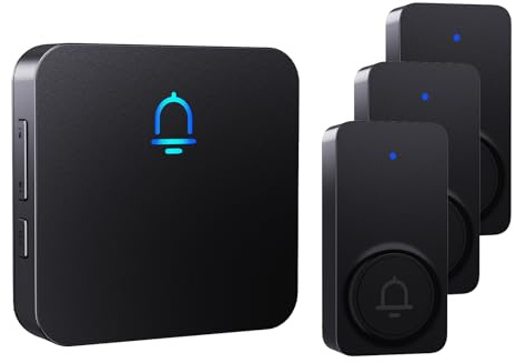 SECRUI Wireless Doorbell, Door Bells with Plug-in Cordless Receivers, 3 IP55 Waterproof Door Push Button with 1000 ft Range, 32 Chimes & 5 Level Volume Easy Install for Home, Black