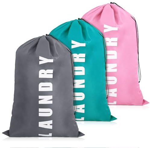 3 Stück Wäschesack Reise Wäschebeutel mit Kordelzug, Groß Faltbarer Schmutzwäsche Wäschesammler für Wäscheaufbewahrung und Schmutzwäsche, Polyester (Blau, Rosa, Grau)
